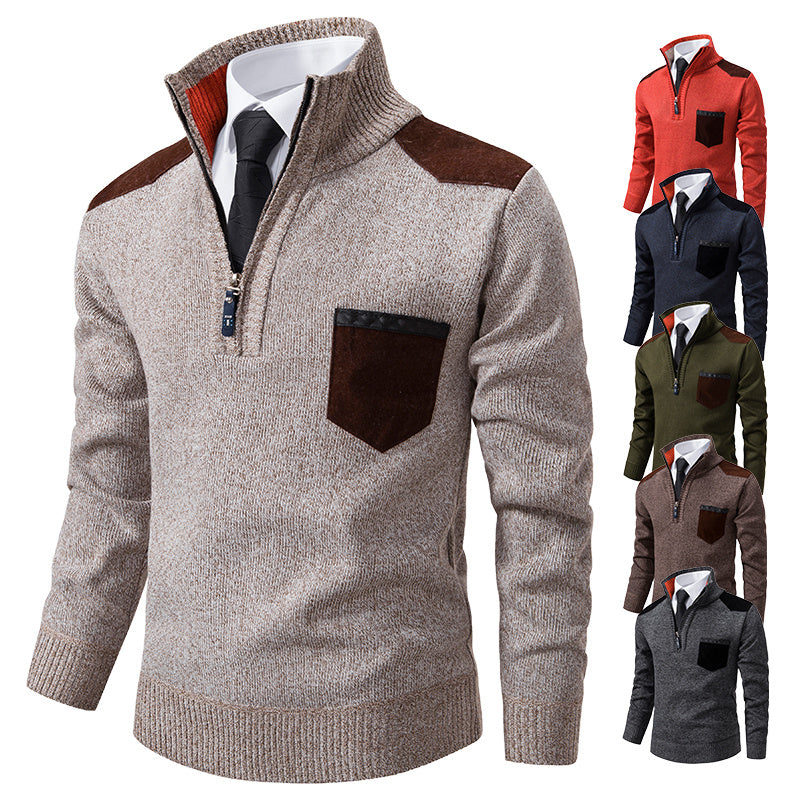 Men’s Thick Half-Zip Sweater – Winter Stand Collar Knit Pullover