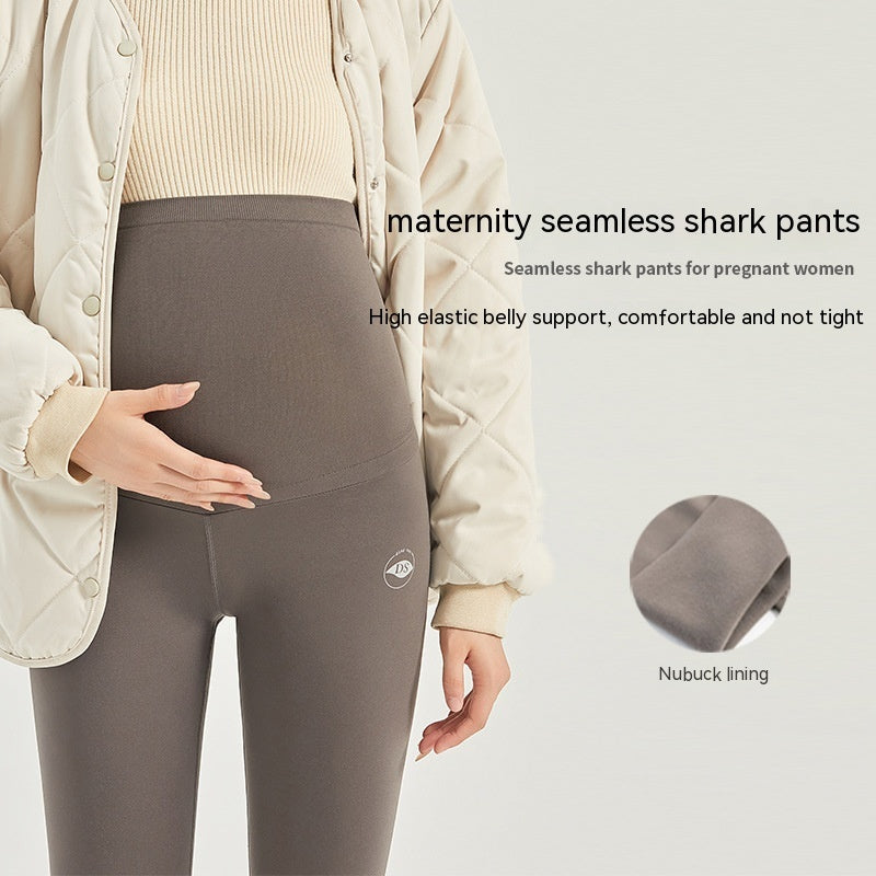 Maternity Fleece-Lined Leggings – Seamless High Elastic Belly Support Leggings for Spring & Autumn