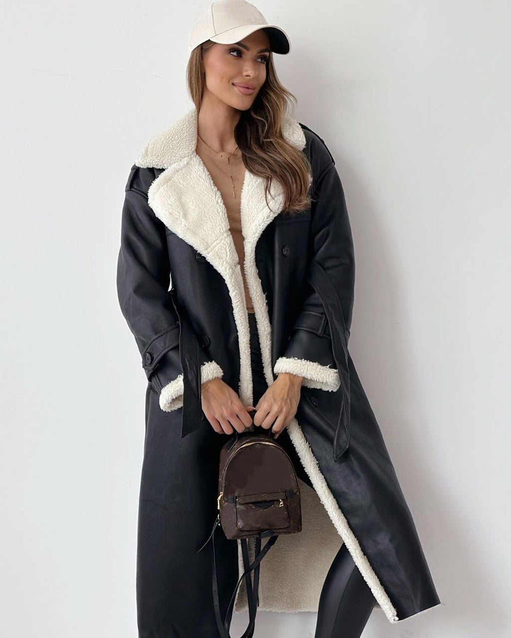 Women’s Double-Breasted Winter Trench Coat – Belted Long Lapel Overcoat