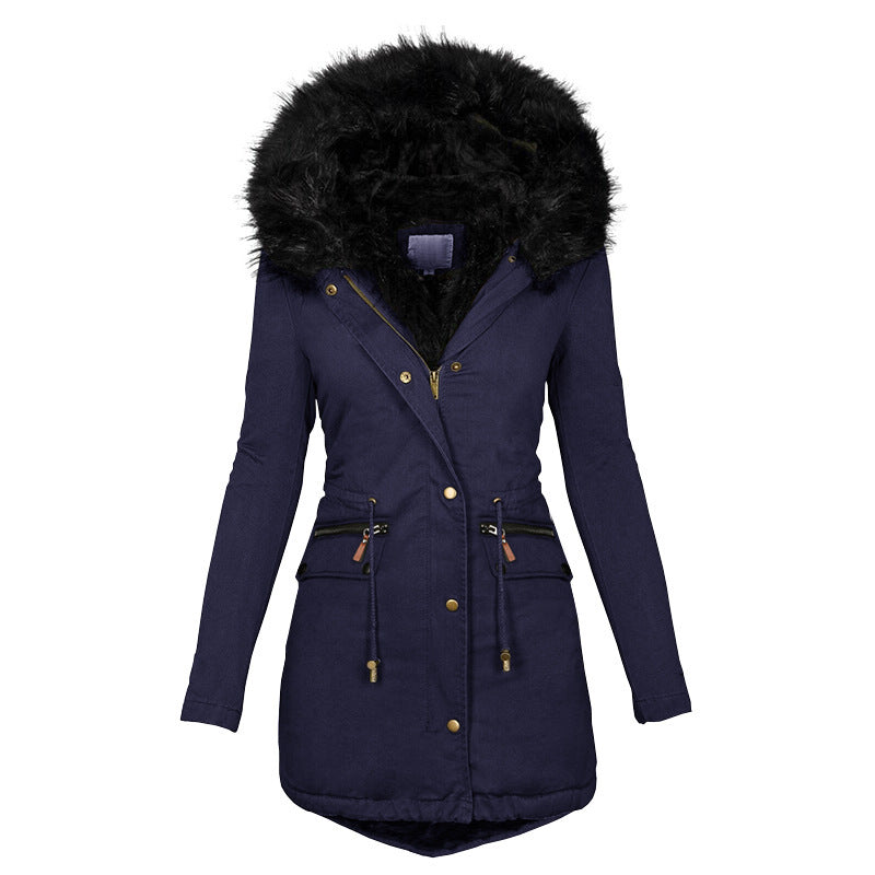 Women’s Plush Hooded Parka – Thick Winter Warm Zip-Up Jacket with Pockets