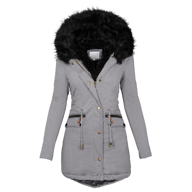 Women’s Plush Hooded Parka – Thick Winter Warm Zip-Up Jacket with Pockets