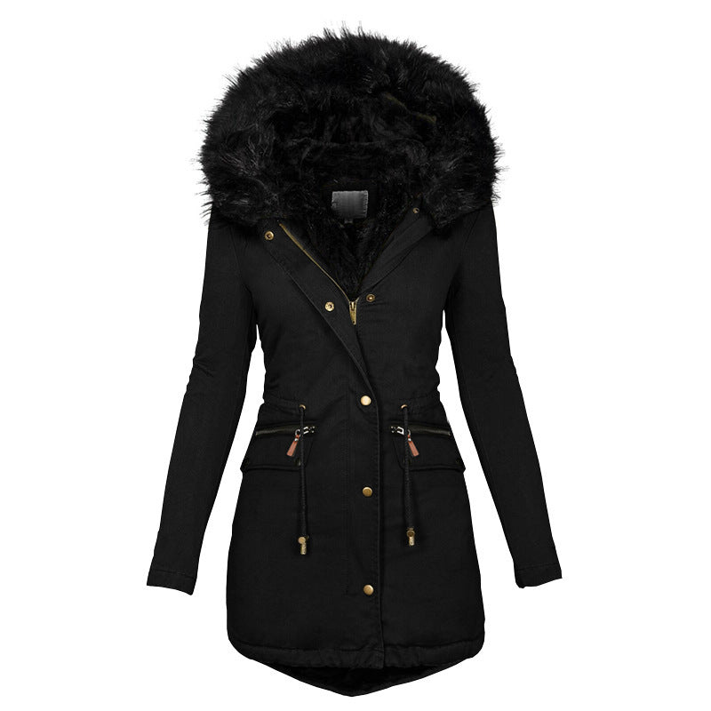 Women’s Plush Hooded Parka – Thick Winter Warm Zip-Up Jacket with Pockets