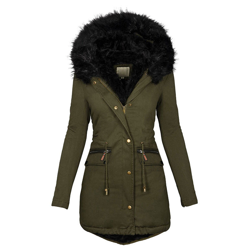 Women’s Plush Hooded Parka – Thick Winter Warm Zip-Up Jacket with Pockets
