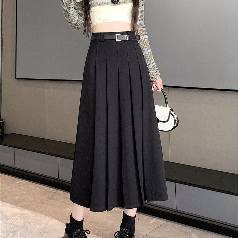 Women’s High-Waisted Pleated Skirt – Mid-Length Casual Elegant Skirt
