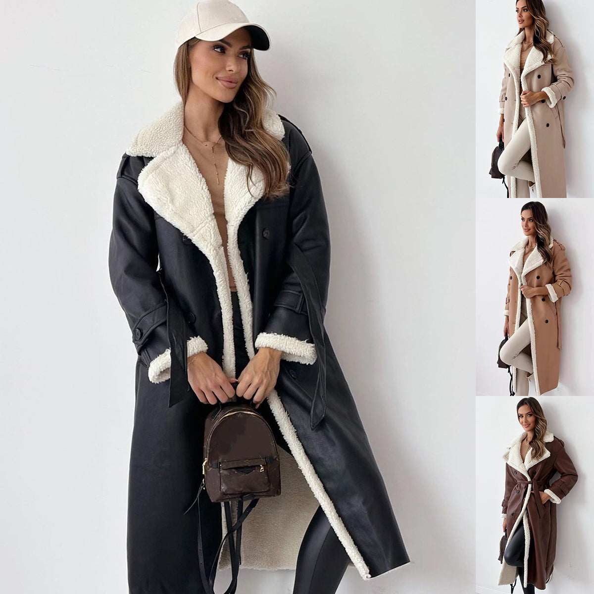 Women’s Double-Breasted Winter Trench Coat – Belted Long Lapel Overcoat