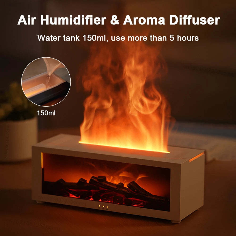 Flame Effect Aromatherapy Humidifier – Essential Oil Diffuser with 3D Flame Light & Large Mist Output
