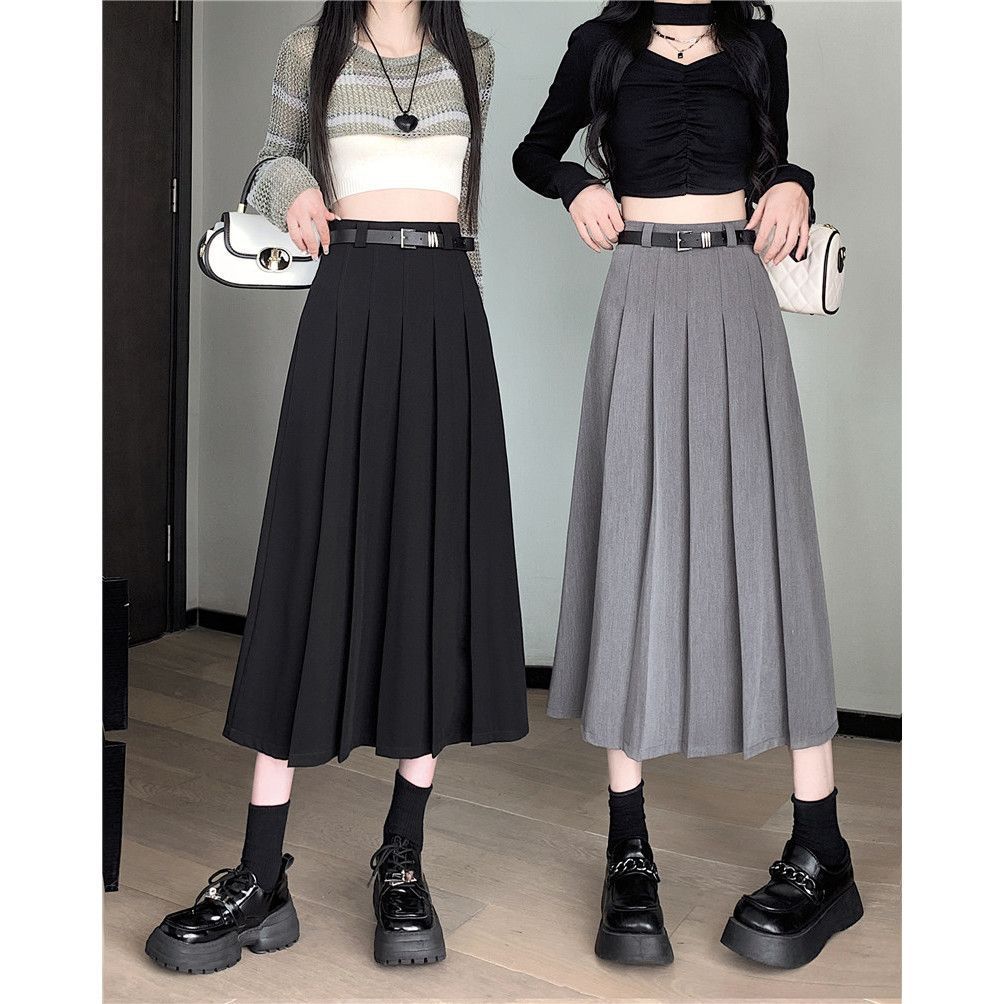 Women’s High-Waisted Pleated Skirt – Mid-Length Casual Elegant Skirt