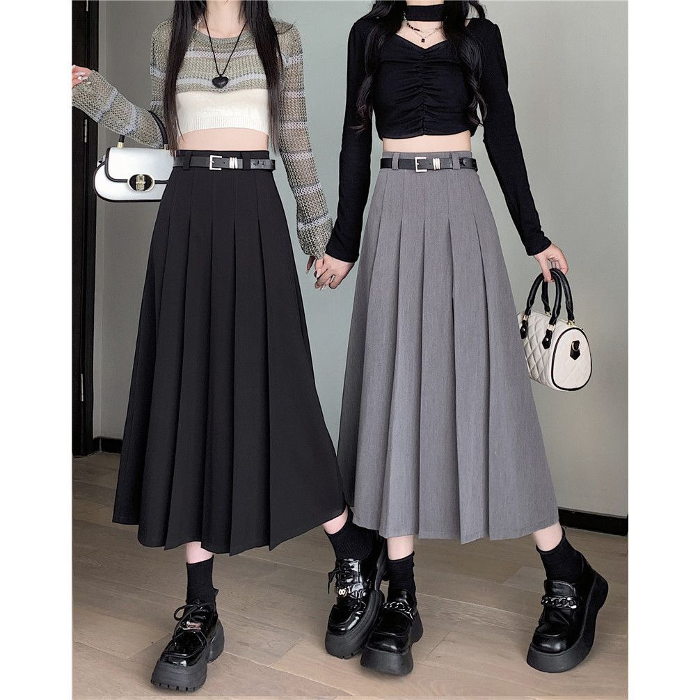 Women’s High-Waisted Pleated Skirt – Mid-Length Casual Elegant Skirt