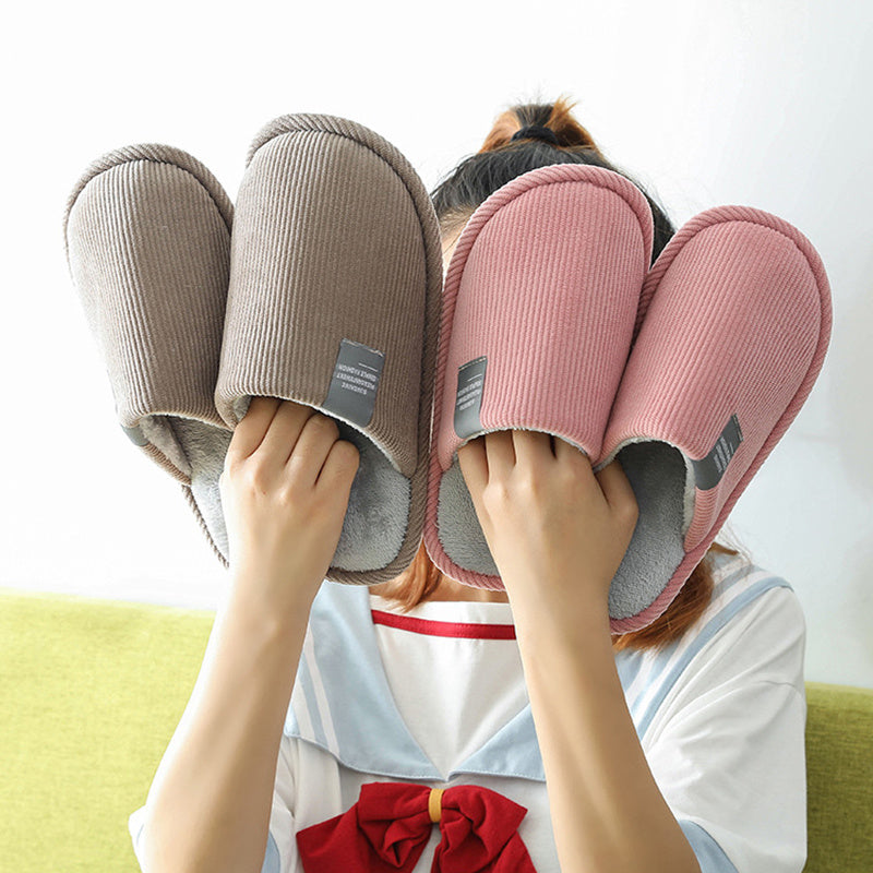 Warm Corduroy Indoor Slippers – Plush Anti-Slip Winter Home Shoes for Women & Men