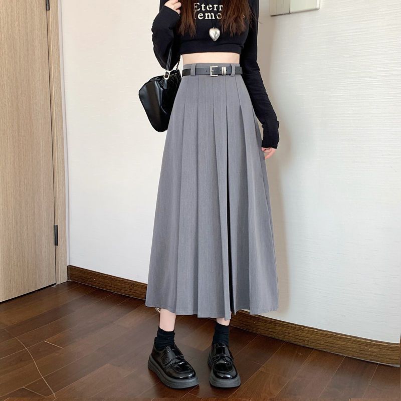 Women’s High-Waisted Pleated Skirt – Mid-Length Casual Elegant Skirt