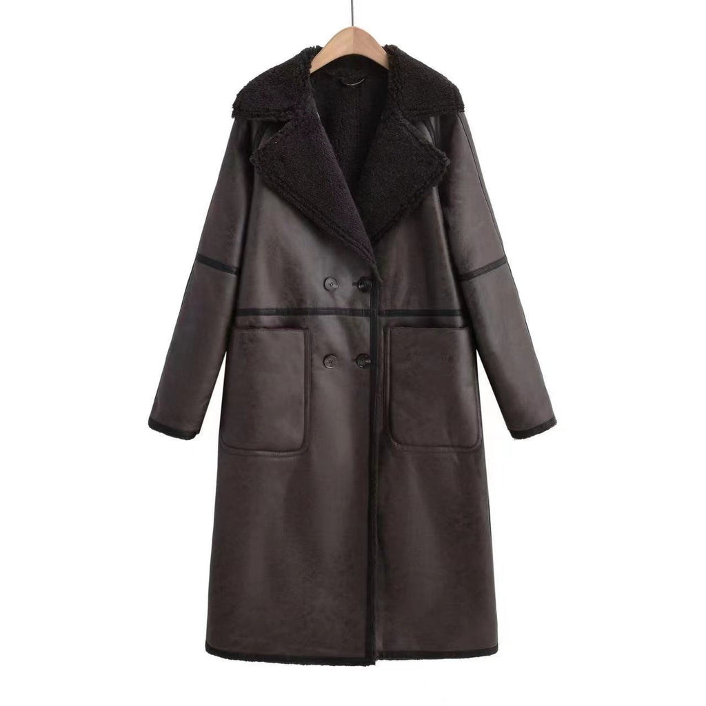 Women’s Double-Breasted Winter Trench Coat – Belted Long Lapel Overcoat