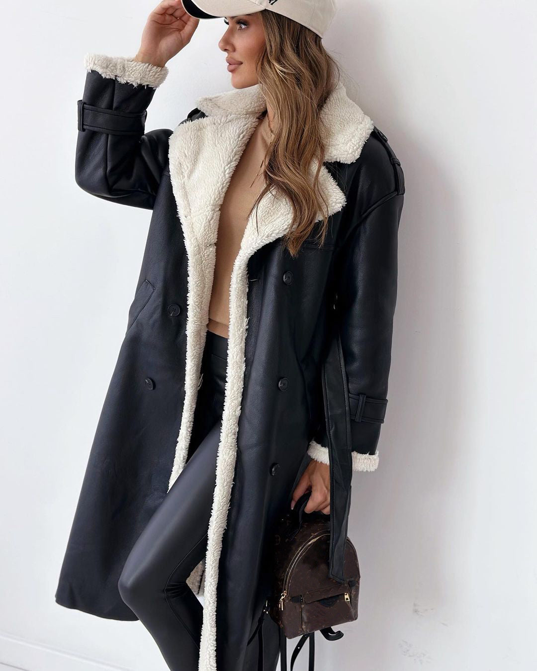 Women’s Double-Breasted Winter Trench Coat – Belted Long Lapel Overcoat