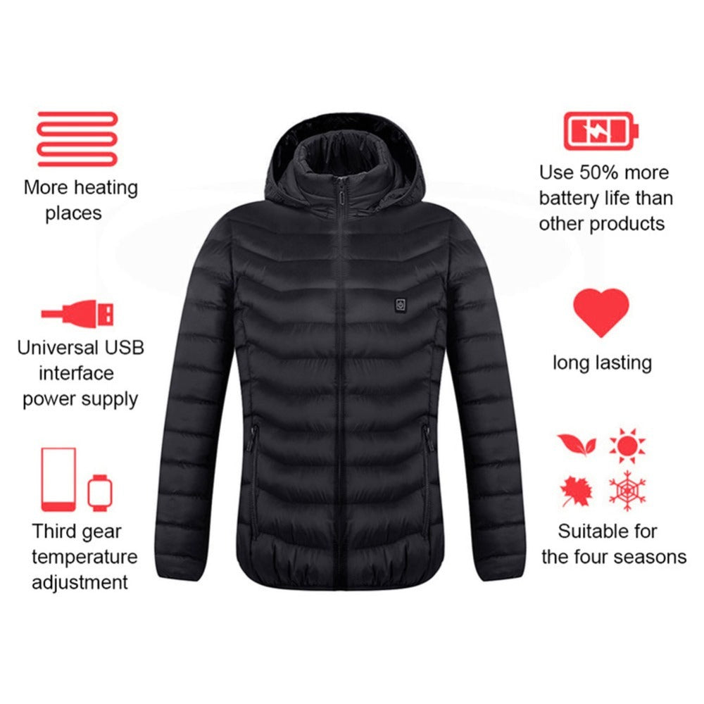 Men’s USB Heated Jacket – Electric Thermal Coat with Heating Zones & Winter Warm Cotton Vest