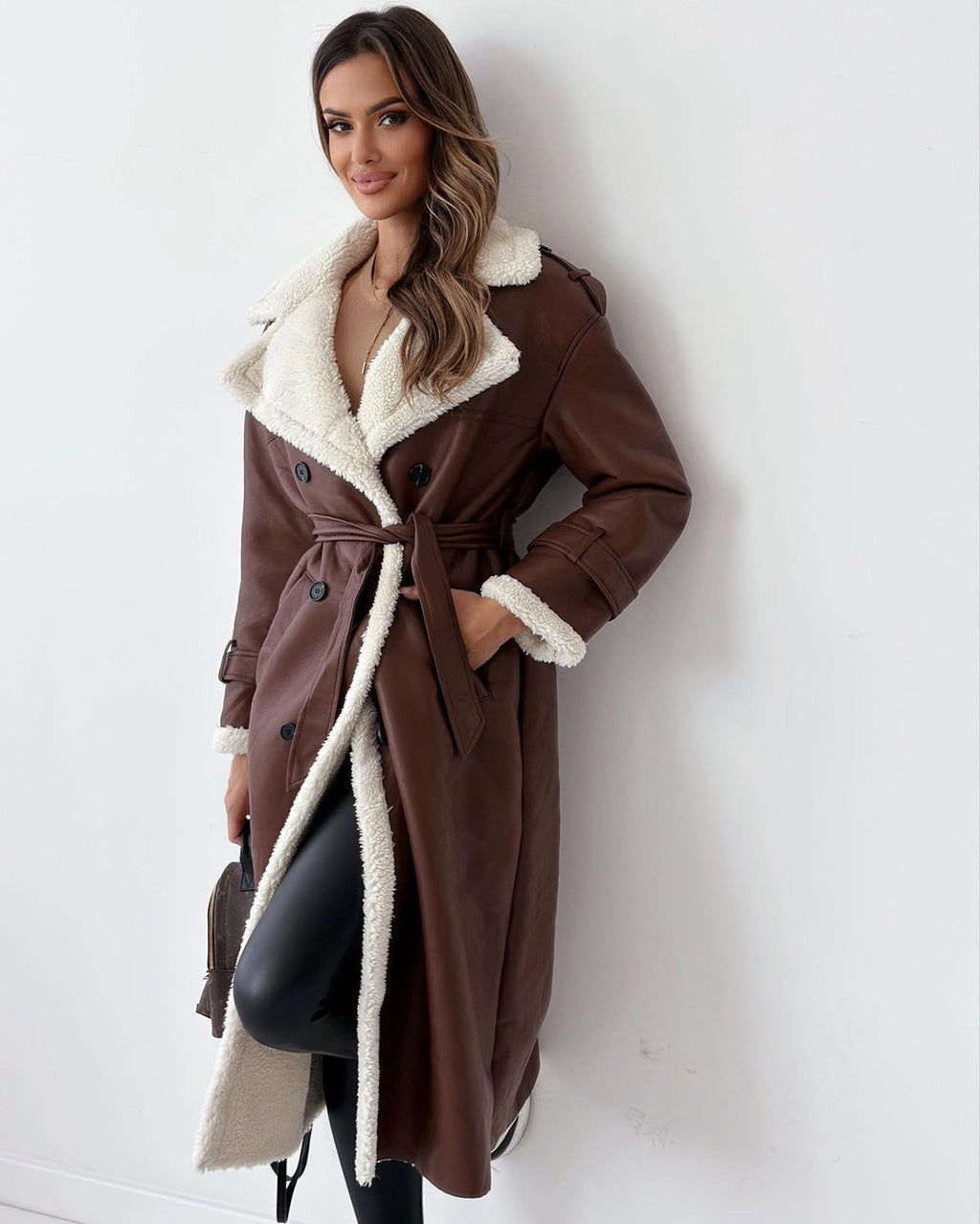 Women’s Double-Breasted Winter Trench Coat – Belted Long Lapel Overcoat