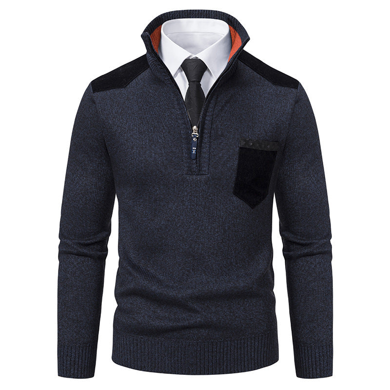 Men’s Thick Half-Zip Sweater – Winter Stand Collar Knit Pullover