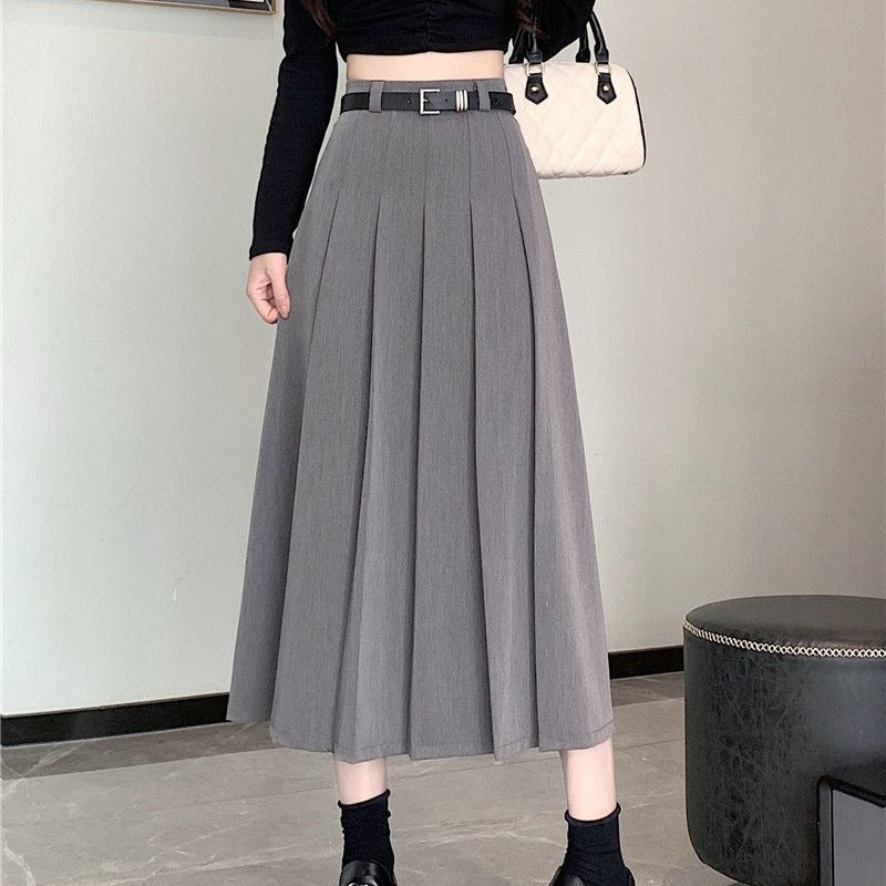 Women’s High-Waisted Pleated Skirt – Mid-Length Casual Elegant Skirt
