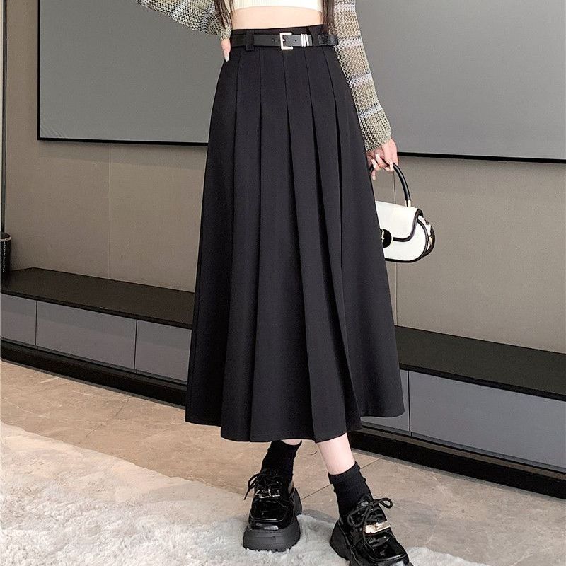 Women’s High-Waisted Pleated Skirt – Mid-Length Casual Elegant Skirt