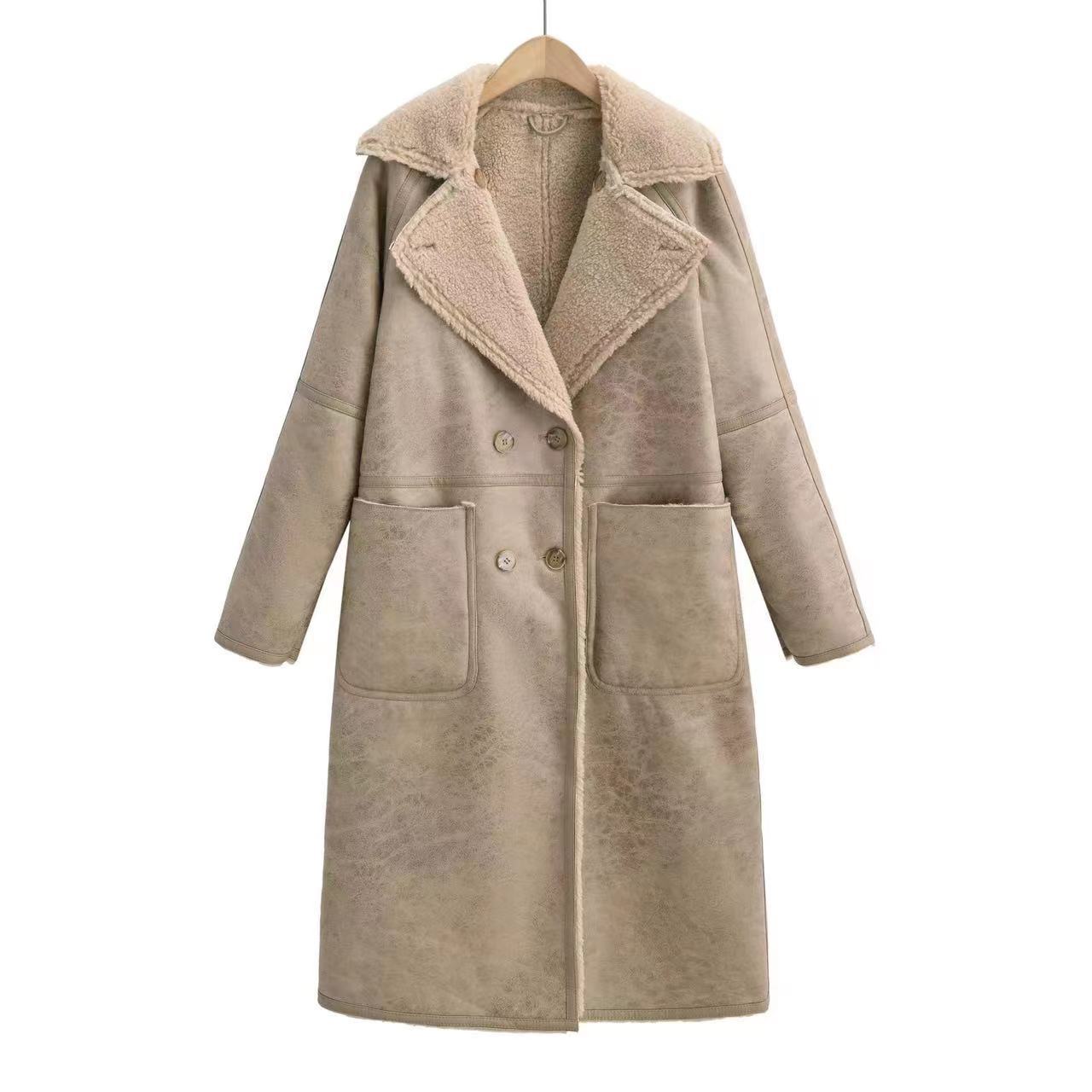 Women’s Double-Breasted Winter Trench Coat – Belted Long Lapel Overcoat