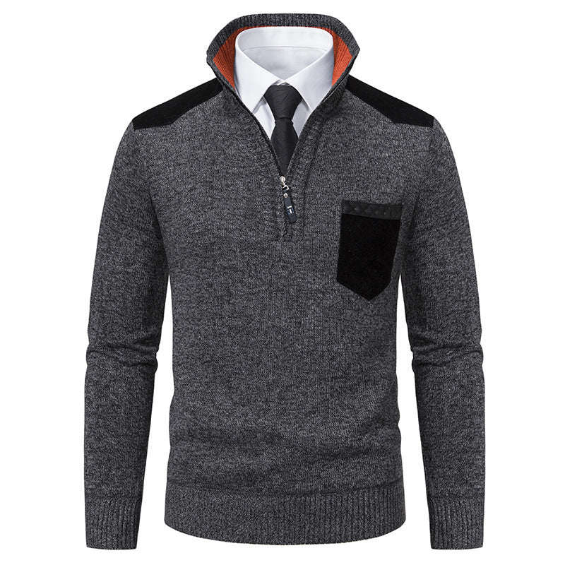 Men’s Thick Half-Zip Sweater – Winter Stand Collar Knit Pullover